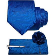 (Royalblau) JEMYGINS Men's Paisley Baroque Pattern Tie Set Polyester Elegant Pocket Square Tie Clip Lapel Flower for Wedding Business Multicolor