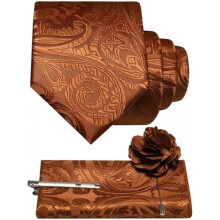(Ocker) JEMYGINS Men's Paisley Baroque Pattern Tie Set Polyester Elegant Pocket Square Tie Clip Lapel Flower for Wedding Business Multicolor