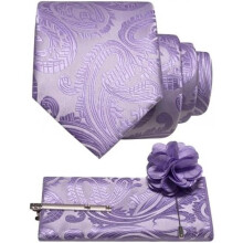 (Flieder) JEMYGINS Men's Paisley Baroque Pattern Tie Set Polyester Elegant Pocket Square Tie Clip Lapel Flower for Wedding Business Multicolor