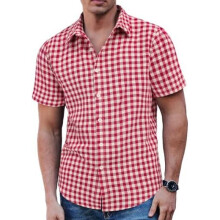 (E-weiß&rot, 3XL) COOFANDY Men's Plaid Short Sleeve Shirt Casual Regular Fit Bavarian Trachten Shirt