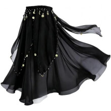 DICOSMETIC Black Belly Dance Long Skirt 88cm Gold Coins Tassel Indian Dance Skirt for Yoga Arabic Dance Masquerade Costume