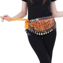 (Orange) Bailinks Belly Dance Hip Scarf Chiffon Coin Wrap Skirt for Women Yoga Performance