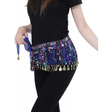 (Königsblau) Bailinks Belly Dance Hip Scarf Chiffon Coin Wrap Skirt for Women Yoga Performance