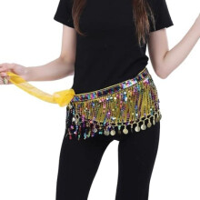 (Gelb) Bailinks Belly Dance Hip Scarf Chiffon Coin Wrap Skirt for Women Yoga Performance