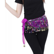 (Lila) Bailinks Belly Dance Hip Scarf Chiffon Coin Wrap Skirt for Women Yoga Performance