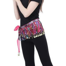 (Rot (Rouge Rose)) Bailinks Belly Dance Hip Scarf Chiffon Coin Wrap Skirt for Women Yoga Performance