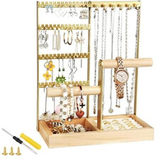 (Gold) Fenghome Multi-Layer Jewelry Organizer Stand White Earring Ring Bracelet Necklace Display Holder