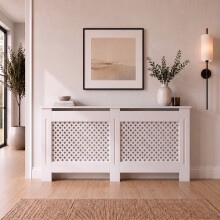 1720mm Radiator Cover White Painted Traditional Cross Slat Shelves MDF Cabinet for Radiators Extra Large