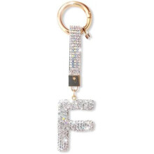 (Silber-f) ZVRSUA Letter Rhinestone Keychain for Women Girls, Bling Keyring Bag Charm, Silver Initial Key Chain Purse Backpack Charm
