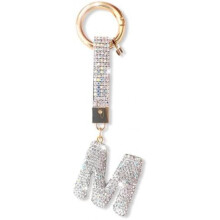 (Silber-m) ZVRSUA Letter Rhinestone Keychain for Women Girls, Bling Keyring Bag Charm, Silver Initial Key Chain Purse Backpack Charm