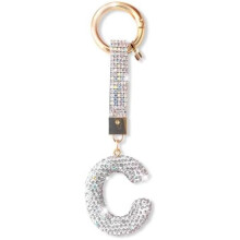 (Silber-c) ZVRSUA Letter Rhinestone Keychain for Women Girls, Bling Keyring Bag Charm, Silver Initial Key Chain Purse Backpack Charm