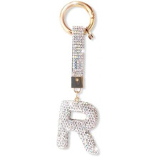 (Silber-r) ZVRSUA Letter Rhinestone Keychain for Women Girls, Bling Keyring Bag Charm, Silver Initial Key Chain Purse Backpack Charm