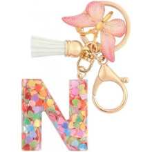 (N) HPGJLEE Letter Keychain for Girls Personalized Initial Key Ring Women Alphabet Charm Gift 1 Pack
