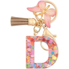 (D) HPGJLEE Letter Keychain for Girls Personalized Initial Key Ring Women Alphabet Charm Gift 1 Pack