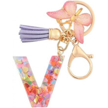 (V) HPGJLEE Letter Keychain for Girls Personalized Initial Key Ring Women Alphabet Charm Gift 1 Pack