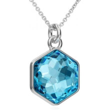 (Aquamarine) PANDA LUXURY 925 Sterling Silver Hexagon Pendant Necklace for Women Birthday Valentine Christmas Gift for Girlfriend