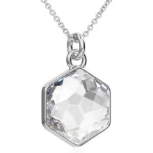 (Crystal) PANDA LUXURY 925 Sterling Silver Hexagon Pendant Necklace for Women Birthday Valentine Christmas Gift for Girlfriend
