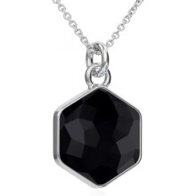 (Jet) PANDA LUXURY 925 Sterling Silver Hexagon Pendant Necklace for Women Birthday Valentine Christmas Gift for Girlfriend