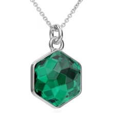 (Emerald) PANDA LUXURY 925 Sterling Silver Hexagon Pendant Necklace for Women Birthday Valentine Christmas Gift for Girlfriend