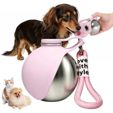 (Rosa) 285ml Stainless Steel Pet Water Bottle Leakproof with Carabiner Portable Dog Travel Bottle Pink