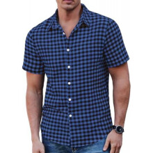 (A-blau&schwarz, XL) COOFANDY Men's Plaid Short Sleeve Shirt Casual Regular Fit Bavarian Trachten Shirt