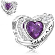 (D2-Februar) Jokmeo 925 Sterling Silver Birthstone Charm Pendant 12 Designs Fit European Bracelets Necklaces Women Fashion Jewelry