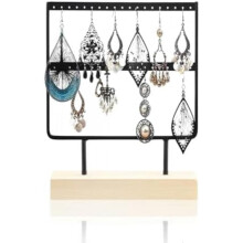 HERCHR Earring Holder 24 Holes Jewelry Organizer Display Stand Black Metal Storage Rack for Earrings Necklaces 5.8x2.8x9.1 Inch