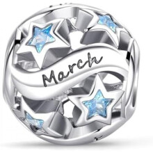 (B3-März) Jokmeo 925 Sterling Silver Birthstone Charm Pendant 12 Designs Fit European Bracelets Necklaces Women Fashion Jewelry