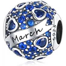 (C3-März) Jokmeo 925 Sterling Silver Birthstone Charm Pendant 12 Designs Fit European Bracelets Necklaces Women Fashion Jewelry