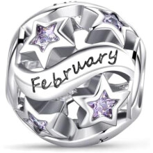(B2-Februar) Jokmeo 925 Sterling Silver Birthstone Charm Pendant 12 Designs Fit European Bracelets Necklaces Women Fashion Jewelry