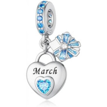 (3-März) LONGLUCK 925 Sterling Silver Birthstone Pendant for Bracelets & Necklaces Happy Birthday Charm Mother's Day Jewelry Gift for Women