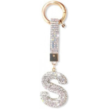 (Silber-s) ZVRSUA Letter Rhinestone Keychain for Women Girls, Bling Keyring Bag Charm, Silver Initial Key Chain Purse Backpack Charm