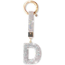 (Silber-d) ZVRSUA Letter Rhinestone Keychain for Women Girls, Bling Keyring Bag Charm, Silver Initial Key Chain Purse Backpack Charm