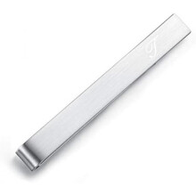 (T) HONEY BEAR Men's Tie Clip 5.4cm Initial Letter Tie Pin Brushed Silver for Standard Ties