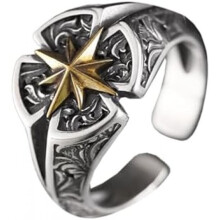 Auriselle Men's Viking Ring Adjustable Star Light Pattern Open Retro Punk Hip Hop Gothic Jewelry Unisex Vintage Party Birthday Christmas Easter Gift