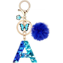 (Blau-a) MWOOT Letter Keychain for Women, Red Resin Keyring Bag Car Key Decoration Gift