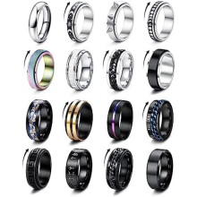 (65 (20.7)) FIOROYAL 16Pcs Stainless Steel Rings for Men Women Spinner Fidget Anti Stress Band Black Silver Wedding Promise Ring Set 54-69
