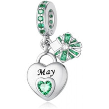 (5-Mai) LONGLUCK 925 Sterling Silver Birthstone Pendant for Bracelets & Necklaces Happy Birthday Charm Mother's Day Jewelry Gift for Women