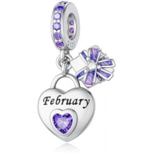 (2-Februar) LONGLUCK 925 Sterling Silver Birthstone Pendant for Bracelets & Necklaces Happy Birthday Charm Mother's Day Jewelry Gift for Women