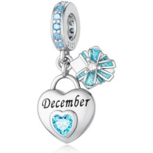 (12-Dezember) LONGLUCK 925 Sterling Silver Birthstone Pendant for Bracelets & Necklaces Happy Birthday Charm Mother's Day Jewelry Gift for Women