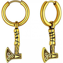 (B Axt-gold) FaithHeart Viking Earrings for Men Women Mjolnir Thor Hammer Dangle Viking Axe Arrow Earrings Gift Box