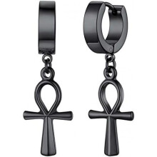 (C Ägyptischer Kreuz-Schwarz) FaithHeart Viking Earrings for Men Women Mjolnir Thor Hammer Dangle Viking Axe Arrow Earrings Gift Box