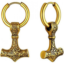 (A Mjölnir-Gold) FaithHeart Viking Earrings for Men Women Mjolnir Thor Hammer Dangle Viking Axe Arrow Earrings Gift Box