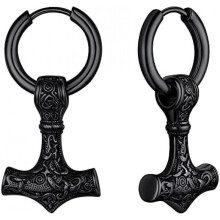 (A Mjölnir-Schwarz) FaithHeart Viking Earrings for Men Women Mjolnir Thor Hammer Dangle Viking Axe Arrow Earrings Gift Box