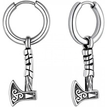 (B Axt-Silber) FaithHeart Viking Earrings for Men Women Mjolnir Thor Hammer Dangle Viking Axe Arrow Earrings Gift Box