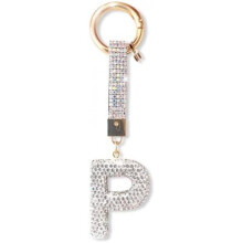 (Silber-p) ZVRSUA Letter Rhinestone Keychain for Women Girls, Bling Keyring Bag Charm, Silver Initial Key Chain Purse Backpack Charm