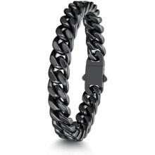 (C-9mm Breit-schwarz, 23.0 Zentimeter) ChainsHouse Stainless Steel Curb Chain Bracelet for Men & Women, Silver Black Gold, 5/7/9/12mm, 19-23cm