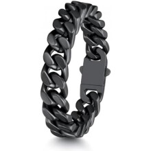(D-12mm Breit-schwarz, 19.0 Zentimeter) ChainsHouse Stainless Steel Curb Chain Bracelet for Men & Women, Silver Black Gold, 5/7/9/12mm, 19-23cm