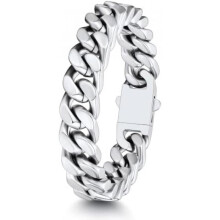 (D-12mm Breit-silber, 21.0 Zentimeter) ChainsHouse Stainless Steel Curb Chain Bracelet for Men & Women, Silver Black Gold, 5/7/9/12mm, 19-23cm