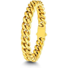 (C-9mm Breit-gold, 19.0 Zentimeter) ChainsHouse Stainless Steel Curb Chain Bracelet for Men & Women, Silver Black Gold, 5/7/9/12mm, 19-23cm